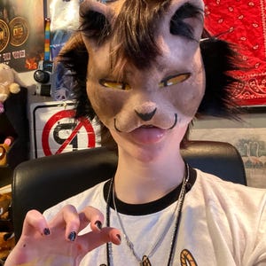 Brown tabby cat therian cat mask