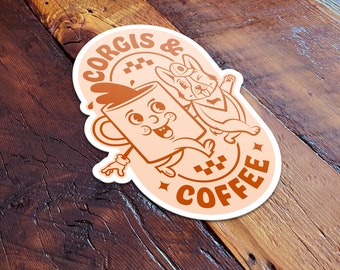Corgis & Coffee Vinyl Sticker (Vertical Badge)