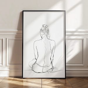 Woman Line Drawing Art Print, Minimalist Woman Line Art, Abstract Woman Body Print, Exhibition Museum Gallery Wall Art,Female Figure Art