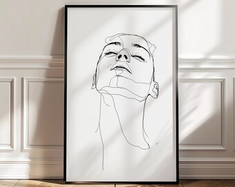 Arte da parete donna minimalista, stampa d'arte linea donna, schizzo astratto del corpo di una linea di donna, arte della parete della Galleria del Museo dell'esposizione, disegno del volto femminile