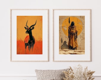Moderne afroamerikanische Kunst, Afro Boho Decor, Stammeskunst, abstrakte ethnische afrikanische Wandkunst, Boho minimalist Art, afrikanische Wandkunst-Leinwand