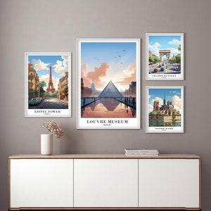 4 PCS Impresión de carteles de viajes de París, Cartel de Francia, Cartel de viajes, Decoración de arte para el hogar, Impresiones de Eiffel, Regalo para amantes del arte, Impresiones digitales de la ciudad de París
