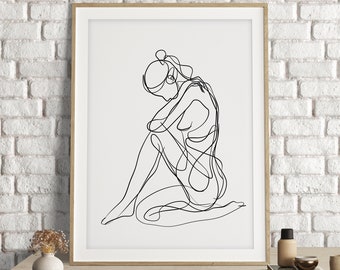Stampa artistica astratta su una linea di donna, arte da parete donna minimalista, stampa artistica di linea donna, schizzo del corpo femminile nudo, arte della parete del museo espositivo