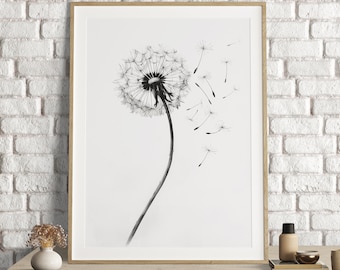 Dandelion Print, Dandelion Wall Art, Flower Print, Flower Wall Art, Black and White Art, Flower Wall Art, Minimalist Poster, Sketch Art