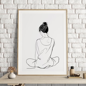 Woman Line Art Print, Minimalist Woman Wall Art, Abstract One Line Woman Body Sketch, Exhibition Museum Gallery Wall Art,Female Body Drawing