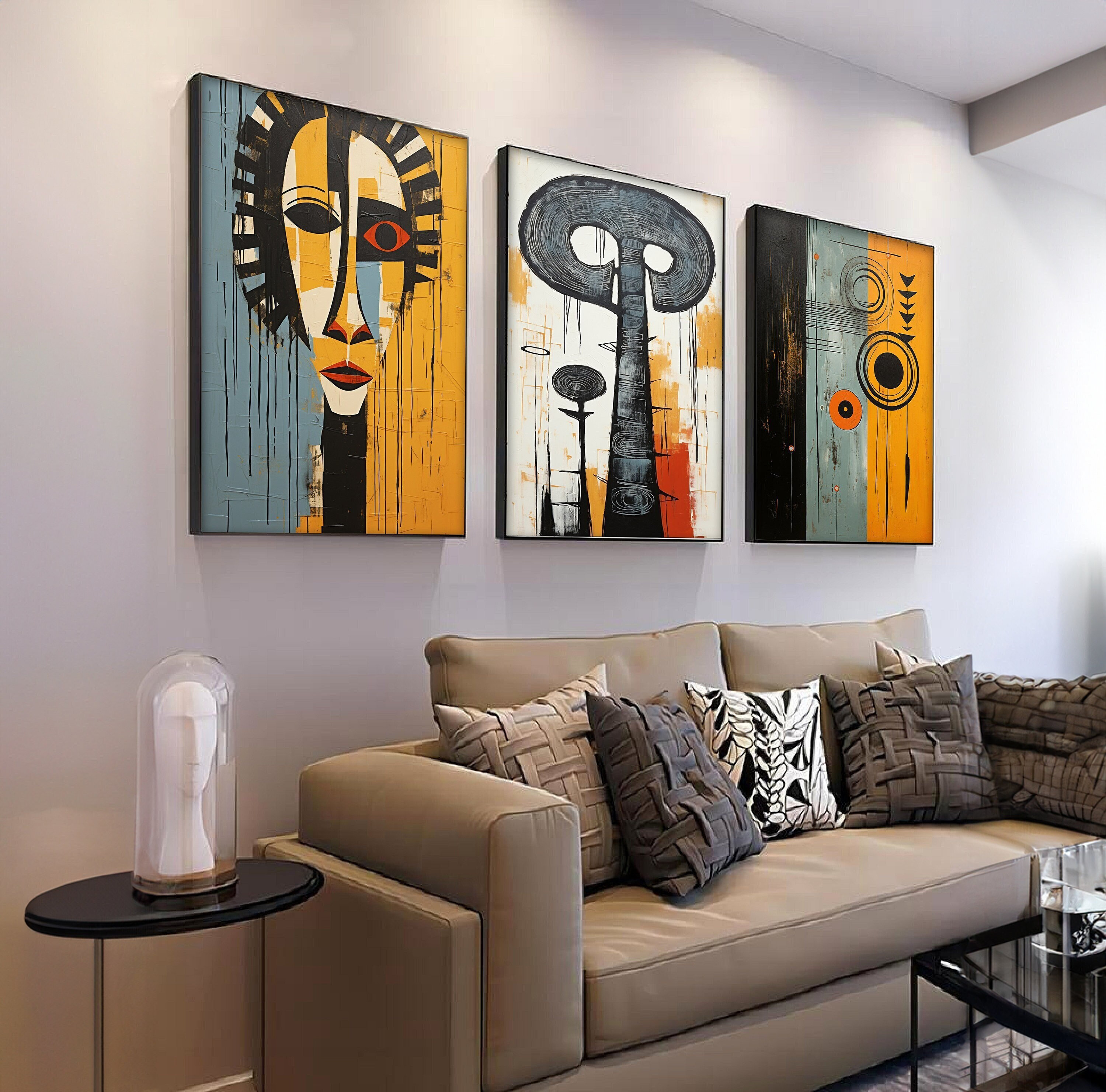 Modern African American Art Set of 3, Afro Bohemian Decor, Black Woman ...