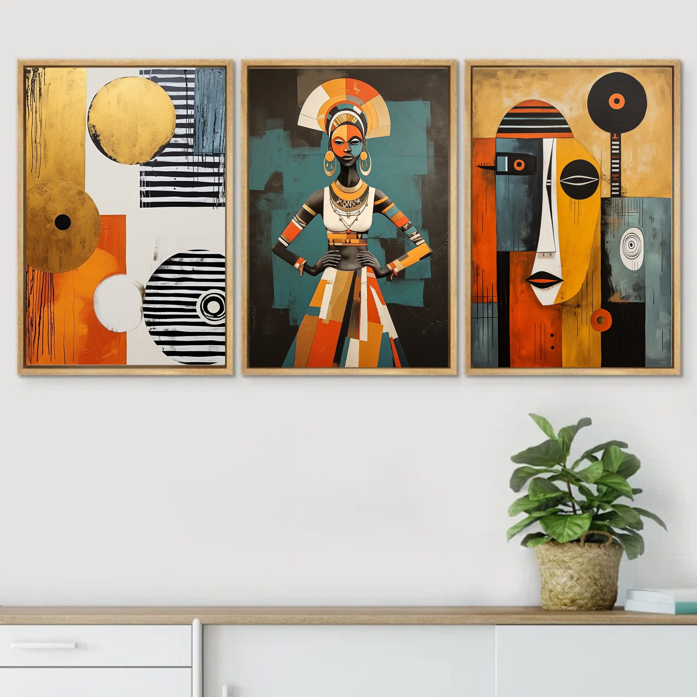African Wall Art Set, Black Woman Art, Modern African American Art Set ...