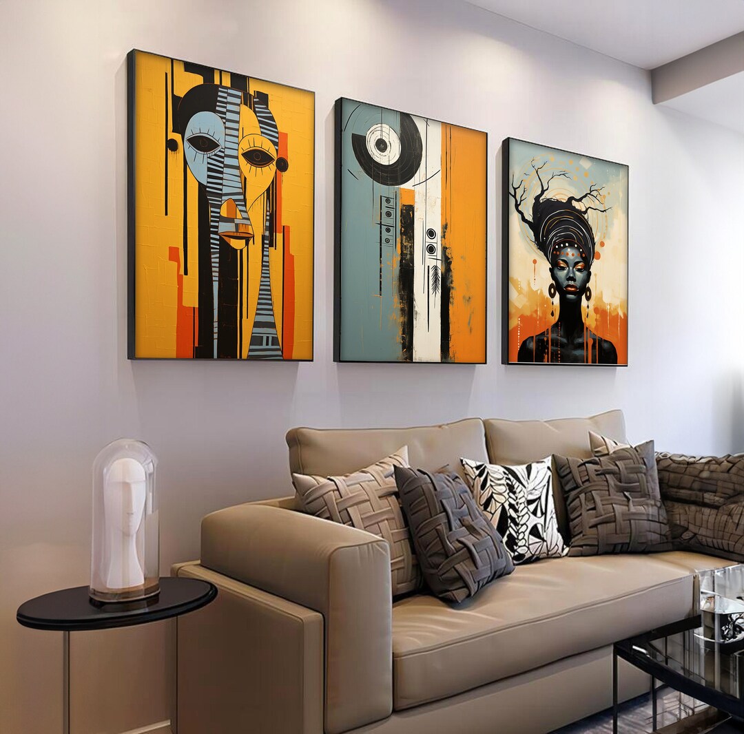 Modern African American Art Set of 3, Ethnic Art Prints, Boho Wall Art