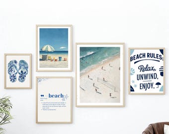 Juego de 5 impresiones de arte de pared costero, impresiones de arte de verano, decoración de arte de pared de casa de playa, decoración náutica, arte de pared de verano, impresiones de verano,