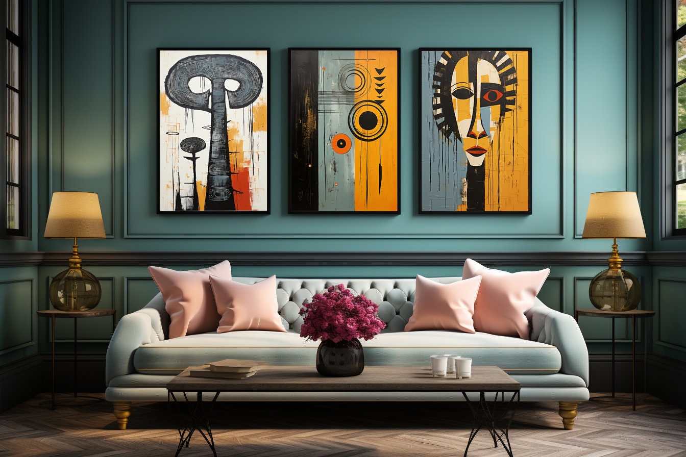 Modern African American Art Set of 3, Afro Bohemian Decor, Black Woman