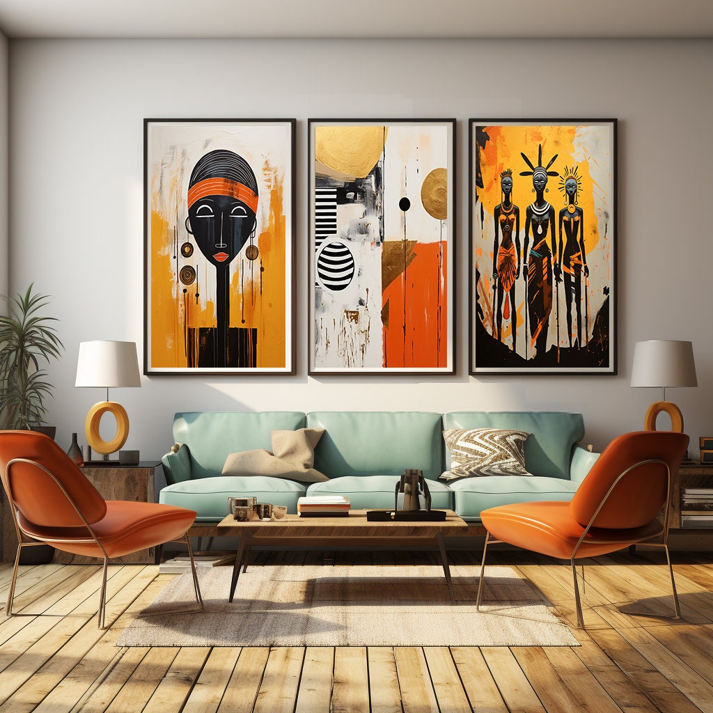 African Wall Art Set, Black Woman Art, Boho Decor ,modern African