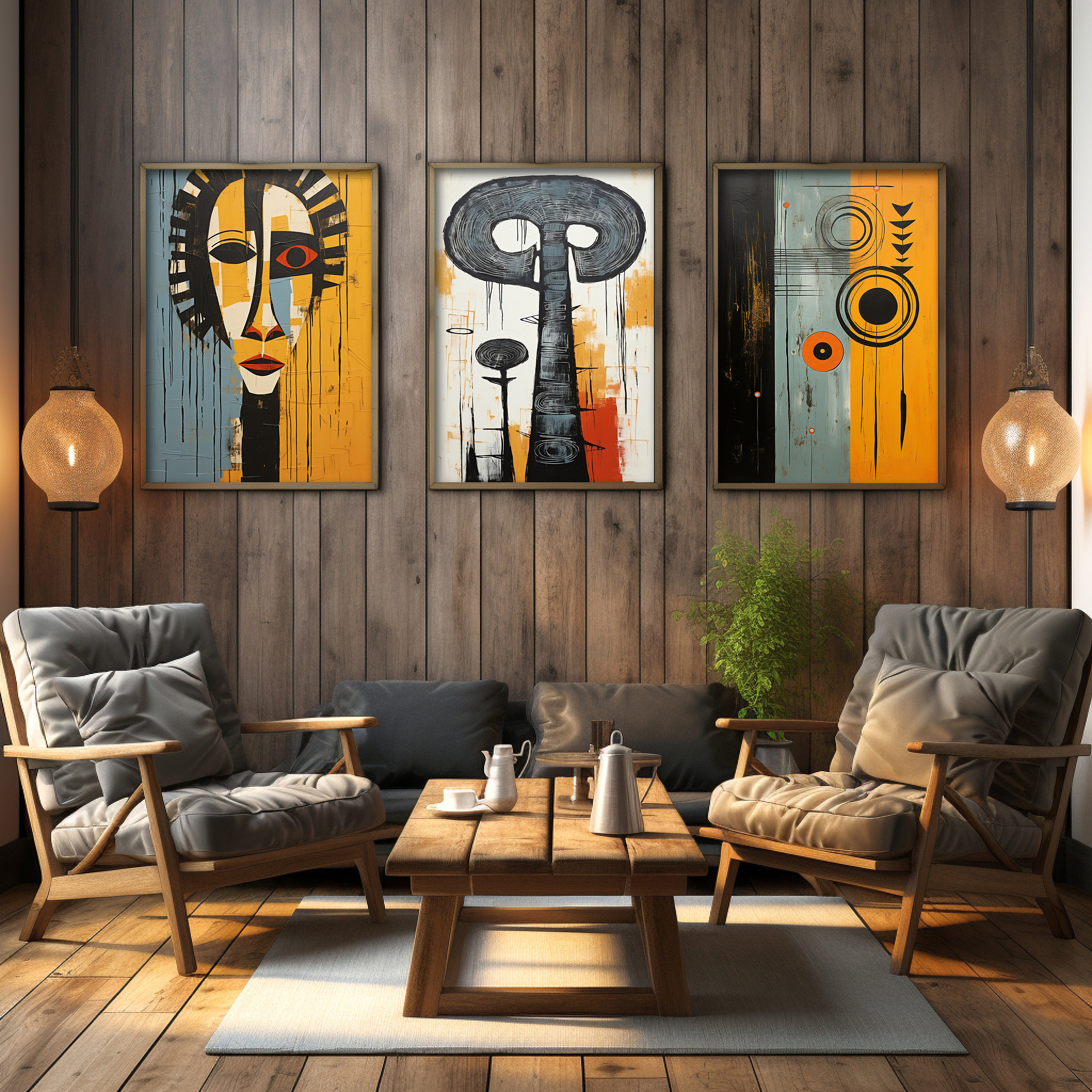 Modern African American Art Set of 3, Afro Bohemian Decor, Black Woman