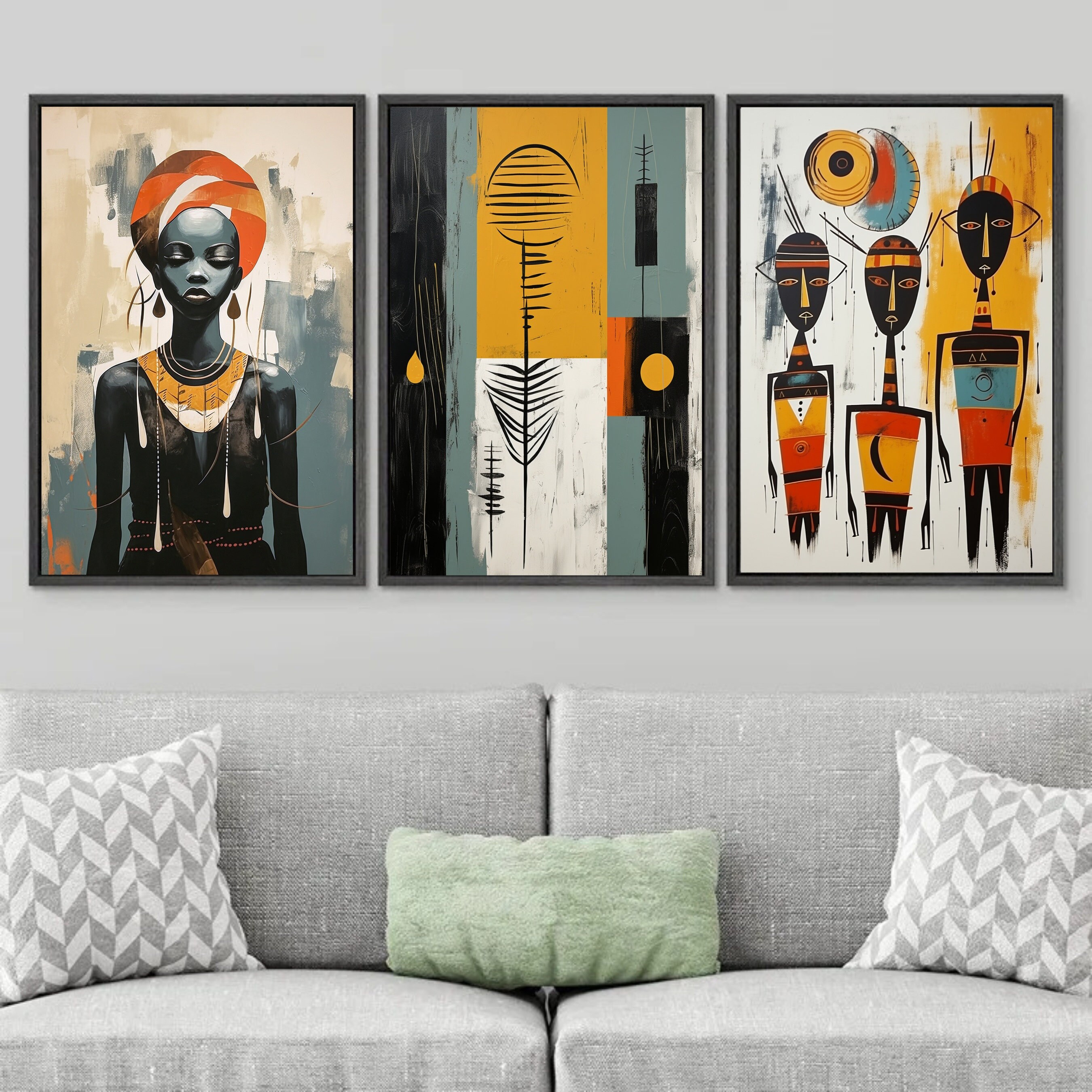African Wall Art Set, Black Woman Art, Modern African American Art Set ...