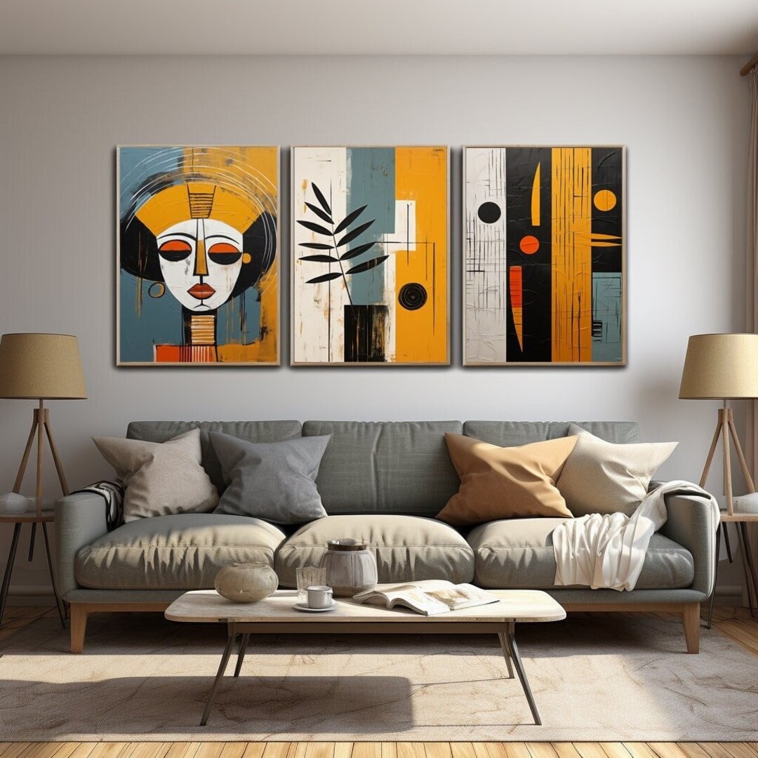 Modern African American Art Set of 3, Afro Bohemian Decor, Black Woman
