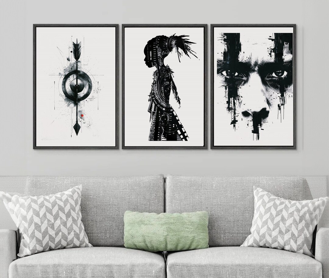 African Art Print Set of Three, Tribal Black and White Wall Art, Afro ...