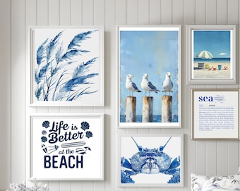 Coastal Wall Art Prints Set of 6, Seascape Art Print, Beach House Wall Art Decor ,Summer Poster, Ocean Wall Art Print, Nautical Wall Art