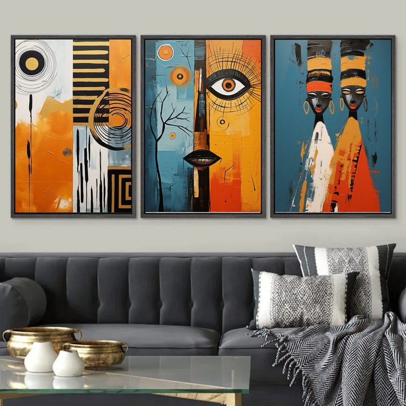 African Wall Art Set, Black Woman Art, Modern African American Art Set ...