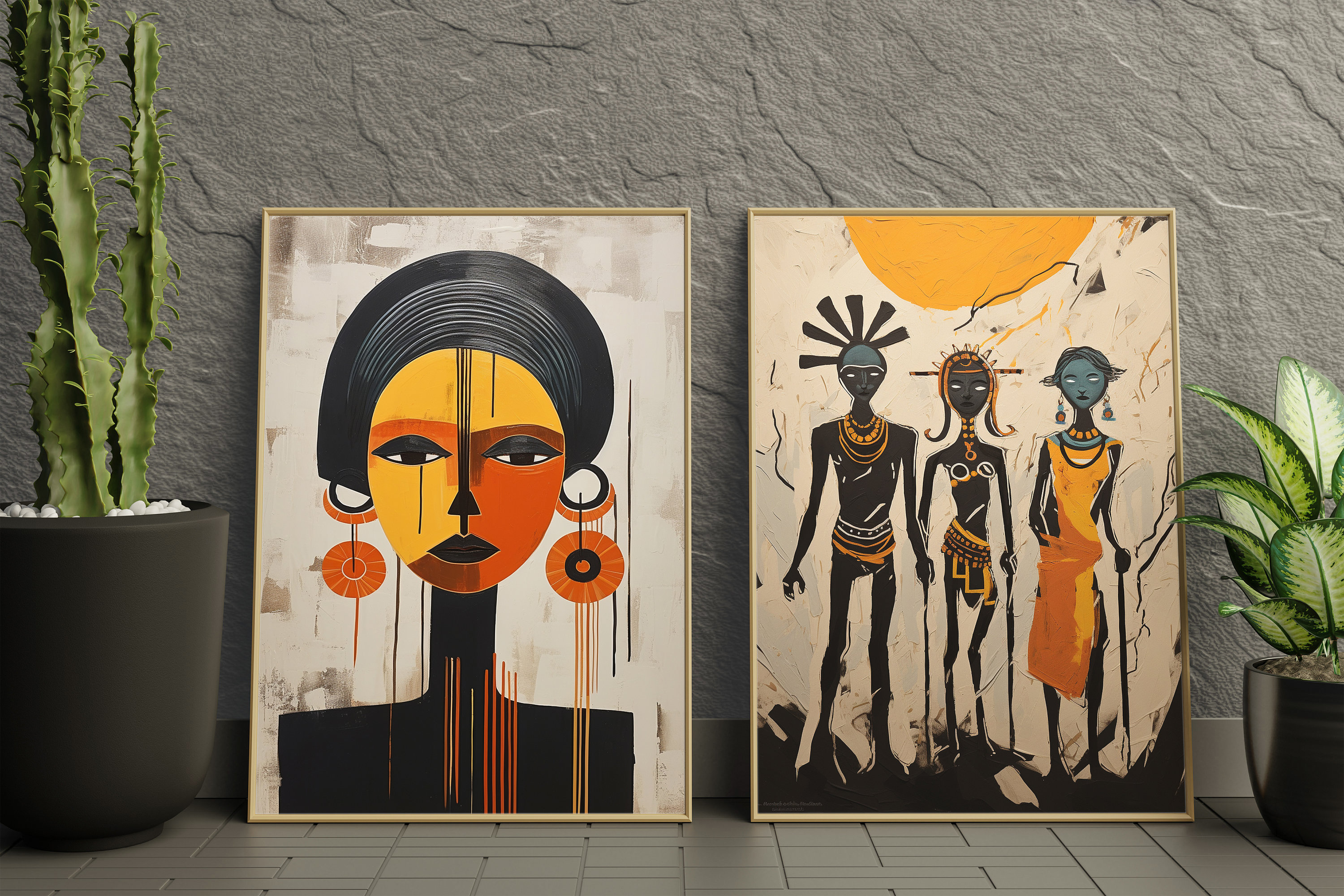 Abstract Ethnic African Wall Art Set, Modern African American Art Set ...