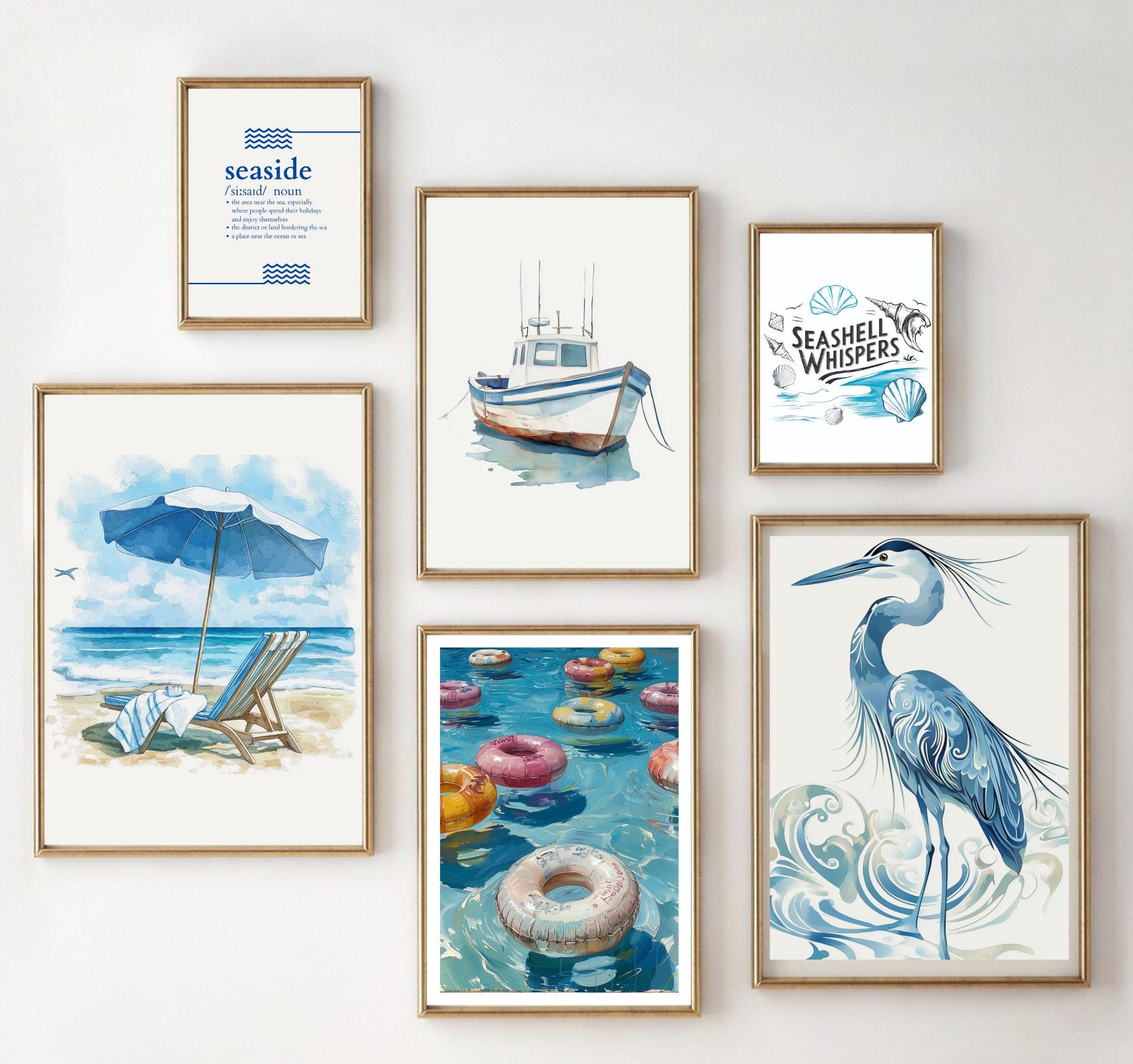 Coastal Wall Art Prints Set of 6, Summer Art Prints , Beach House Wall Art Decor ,Nautical Decor, Summer Wall Art, Summer prints,