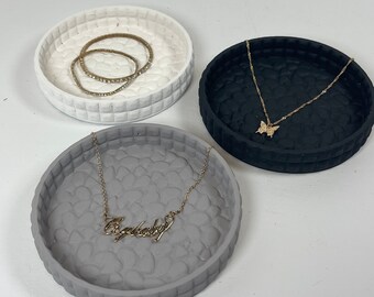 Handmade Concrete Tray: Round Jewelry Dish, Minimalist Home Decor