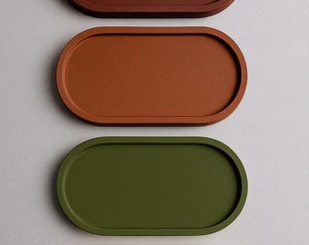 Entryway Oval Concrete Tray – Minimalist Catchall for Keys, Sunglasses & Wallets, Handmade Organizer