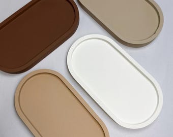 Neutral Oval Concrete Tray: Modern Minimalist Catchall Dish
