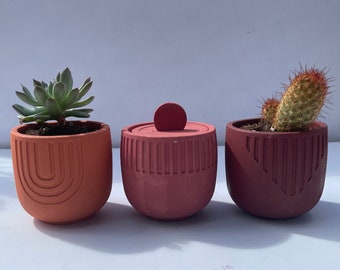 Concrete Planter with Lid: Cement Succulent Pot, Candle Vessel