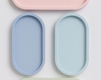 Pastel Oval Concrete Tray – Soft Modern Home Accent, Handmade Decorative Organizer in 35 Colors
