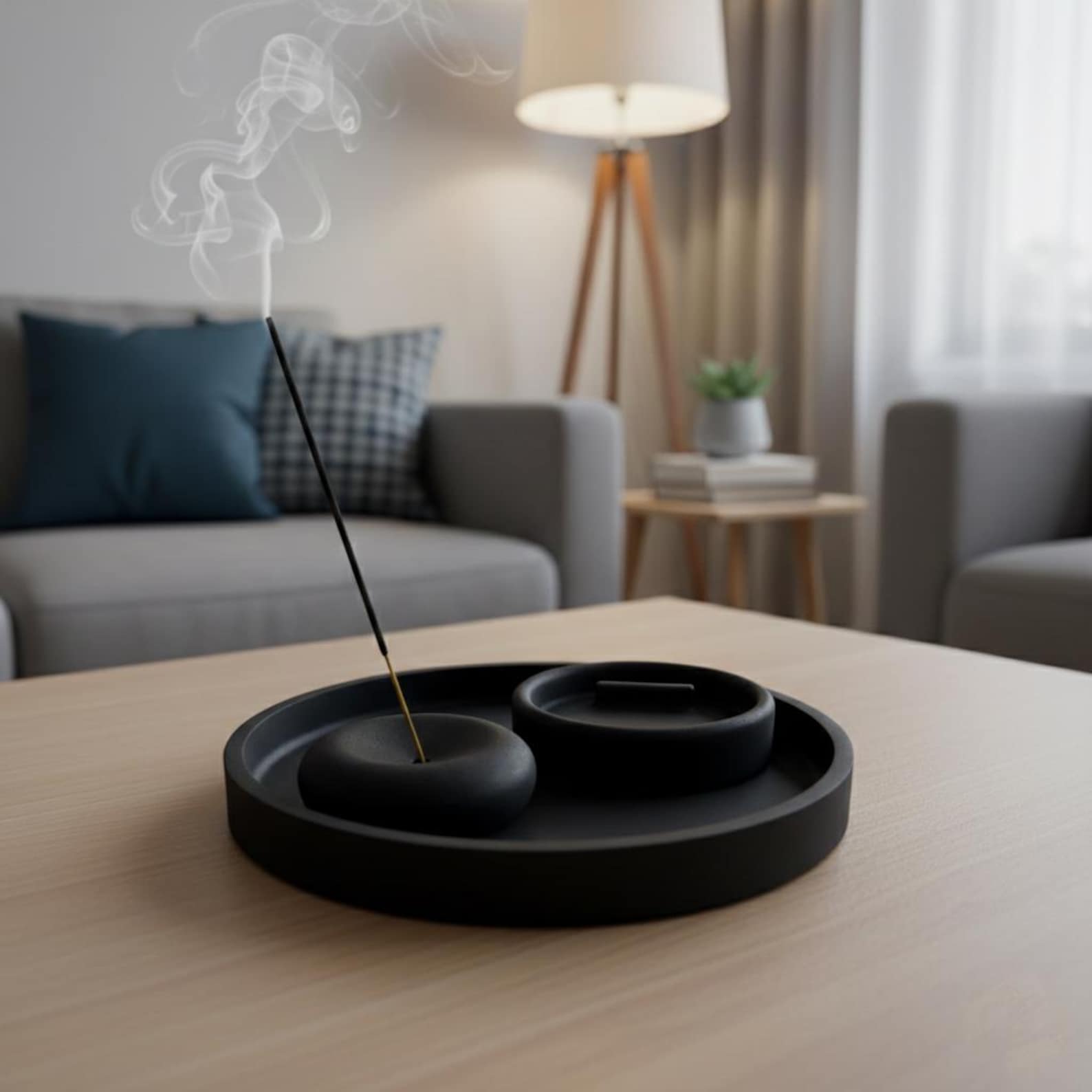 Modern Ritual Set: Concrete Incense Stick, Palo Santo Burner with Ash Tray | - Black