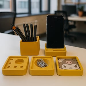 Handmade Concrete Desk Organizer Set: Modern Minimalist Office Decor