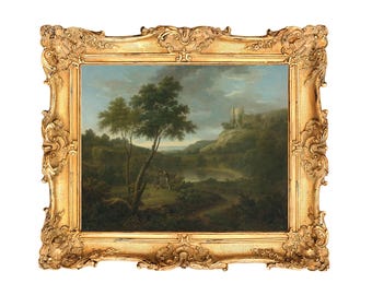 Capriccio With A Classical Sarcophogus And Possibly Beeston Castle, Chesire by George Lambert - ART PRINT - frame not included