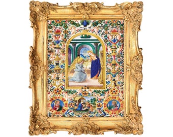 Leaf from a Book of Hours Annunciation Nativity and Two Prophets - Illuminated Manuscript ART PRINT