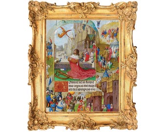 David in Prayer - Medieval Illuminated Manuscript ART PRINT - frame not included