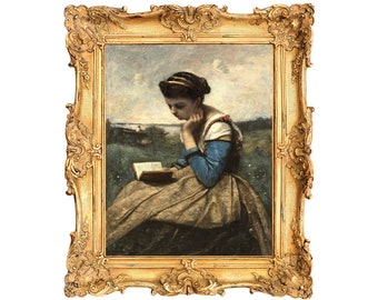A Woman Reading by Camille Corot - ART PRINT - frame not included