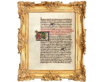 The Knight Amaury Kneeling before Gillion and the Sultan - Illuminated Manuscript ART PRINT - frame not included