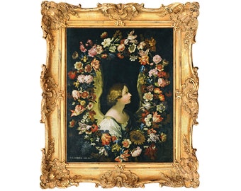 A Flower Garland Surrounding The Angel Gabriel by Francesco Caldei -  ART PRINT