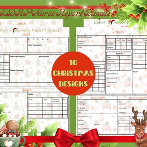 Labor and Delivery Nurse Report Sheet Bundle | 10 Designs | Christmas Designs | LDRP Printable Template | PDF Template | Digital Download