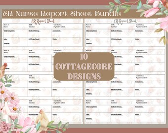 4 Patient ER Nurse Report Sheet Bundle | Cottagecore Nurse Report | Nurse Brain | Emergency Nurse Printable Template | PDF |Digital Download