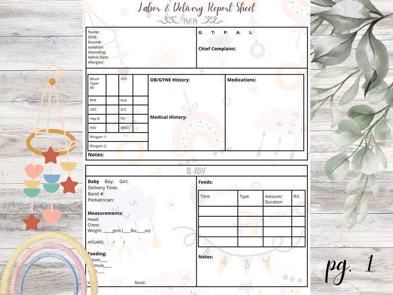 Labor and Delivery Report Sheet Colorful Cute Baby Nurse Report Nurse ...