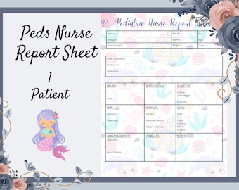 Mermaid Pediatric Nurse Report Sheet | Printable Peds Brain (Digital Download)