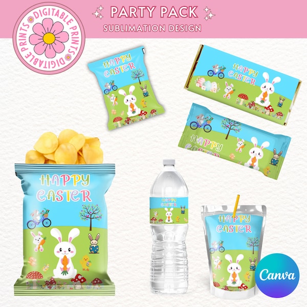 Easter Basket Stuffers, Printable Easter Party Favors for kids, Easter Treats Bundle Pack Set Instant Digital Download , Editable in Canva