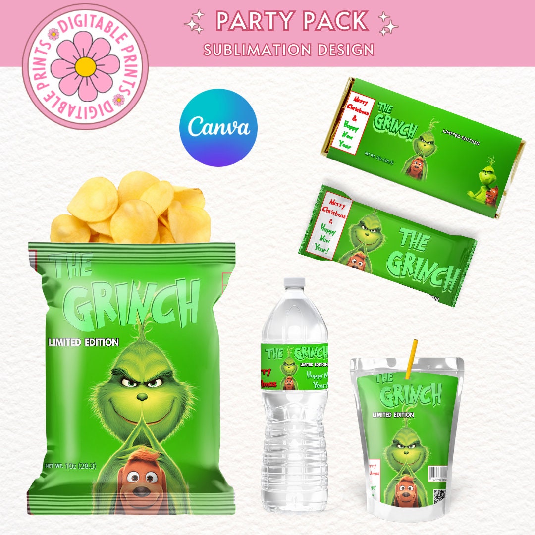 Grinch PERSONALIZED VINYL Bottle Labels - 10 PK Party Supplies Canada -  Open A Party