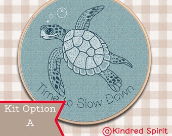 Turtle Hand Embroidery Kit: Ocean Design, Modern Hoop Art