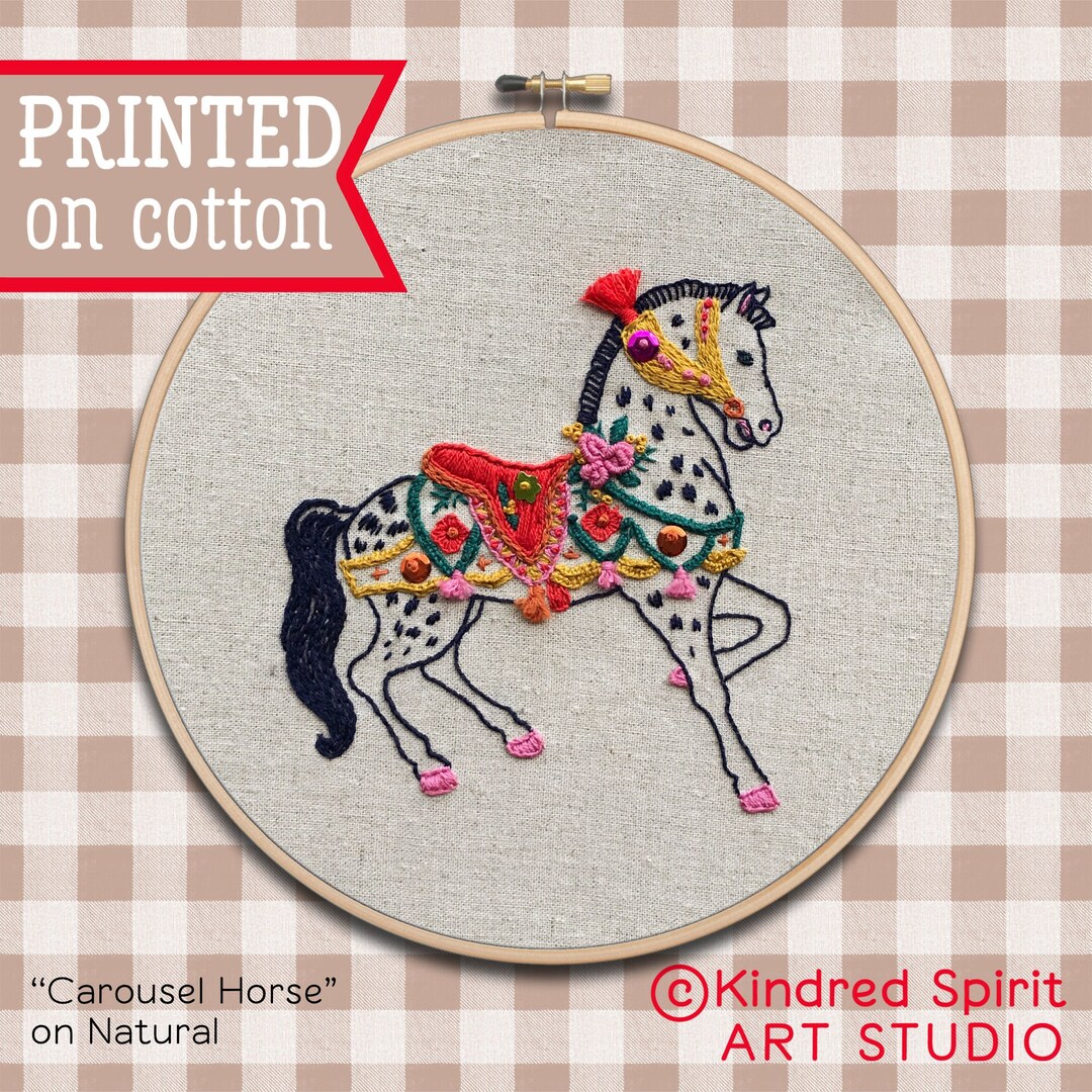 Carousel Needlepoint Hand Embroidery Kit ; Carousel Horse Design ; Modern Hoop Art ; Animal ...
