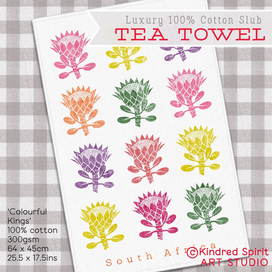 South African Kitchen Tea Towel King Protea Design Animals Etsy