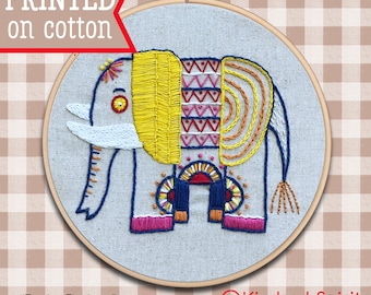 Kit de bordado a mano; Diseño de elefante; Bordado de animales; Safari; Bordado moderno; Arte en bastidor; Manualidades para niños