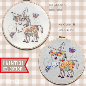 Hand Embroidery Kit ; Donkey Design ; Farm Animal Pattern ; Modern Hoop Art ; Easter needlepoint ; Baby Baptism