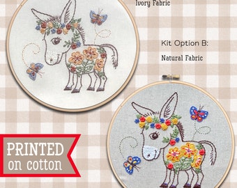Donkey Embroidery Kit ; Hand Embroidery Design ; Farm Animal Pattern ; Modern Embroidery Hoop Art ; Easter needlepoint ; Baby Baptism design