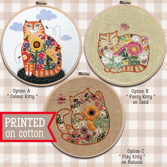 Hand Embroidery Kit Cat Designs Custom Pet Pattern Flower