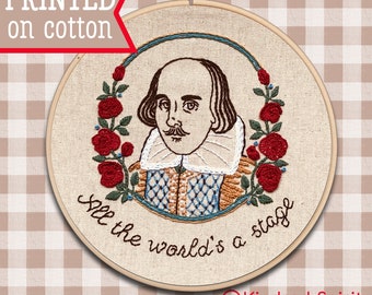 Shakespeare Embroidery Kit ; Custom Embroidery Design ; Theatrical Pattern ; Hand Embroidery Art ; Personalized Quote ; Flower needlepoint